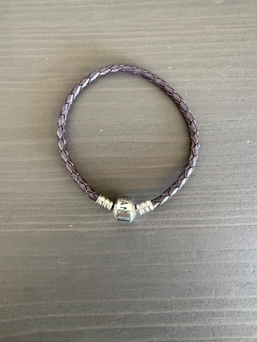 Pandora Purple Braided Leather Bracelet with Barrel Clasp (approx 18cm/7 inches)